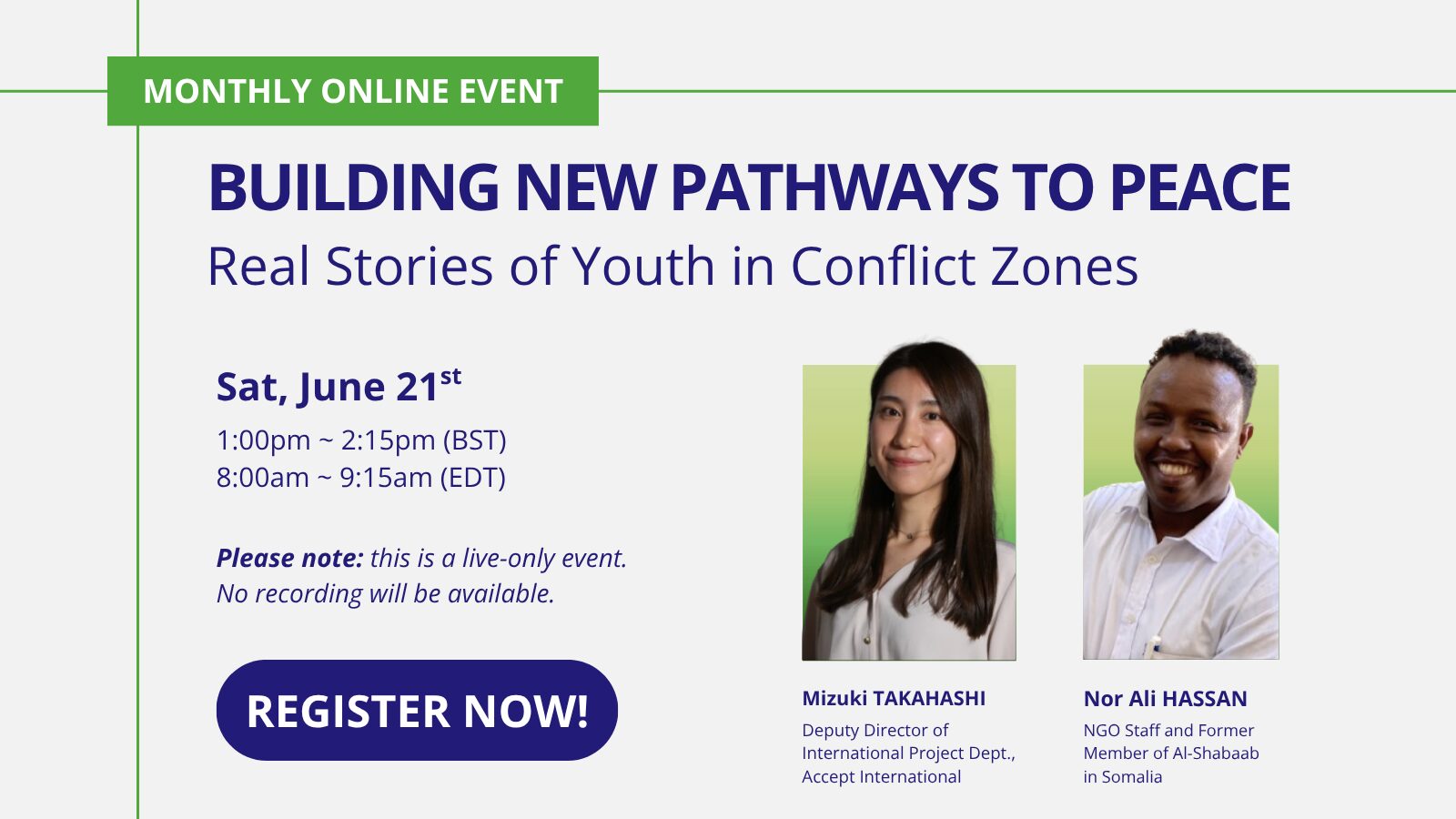 Building New Pathways to Peace: Real Stories of Youth in Conflict Zones ーOnline Eventー《Held on June 21》